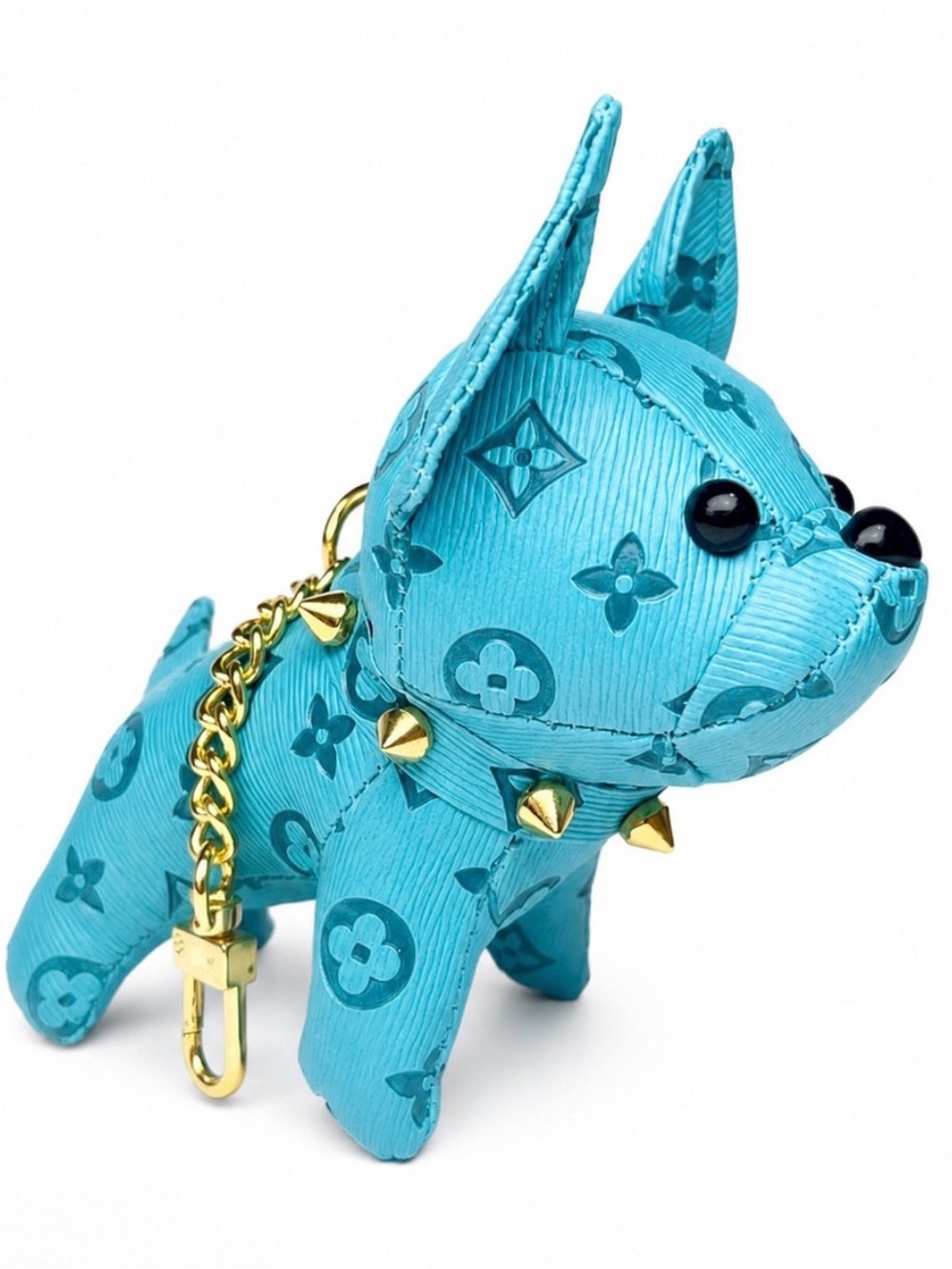 Luxury Blue Dog Key Charm with Gold Chain and Studs - Picture 3 of 6